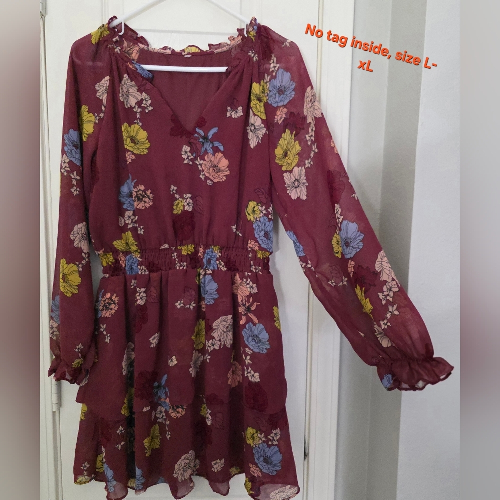 Floral Burgundy Dress with Long Sleeves
